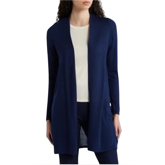 NWT Calypso St. Barth Navy 100% Cashmere Open Front Longline Cardigan M - Picture 2 of 7